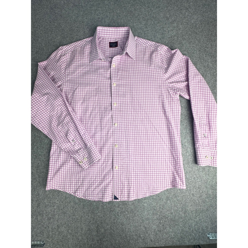 UNTUCKit Mens XL Slim Fit Purple Gingham Cotton Button Down Shirt Long Sleeve